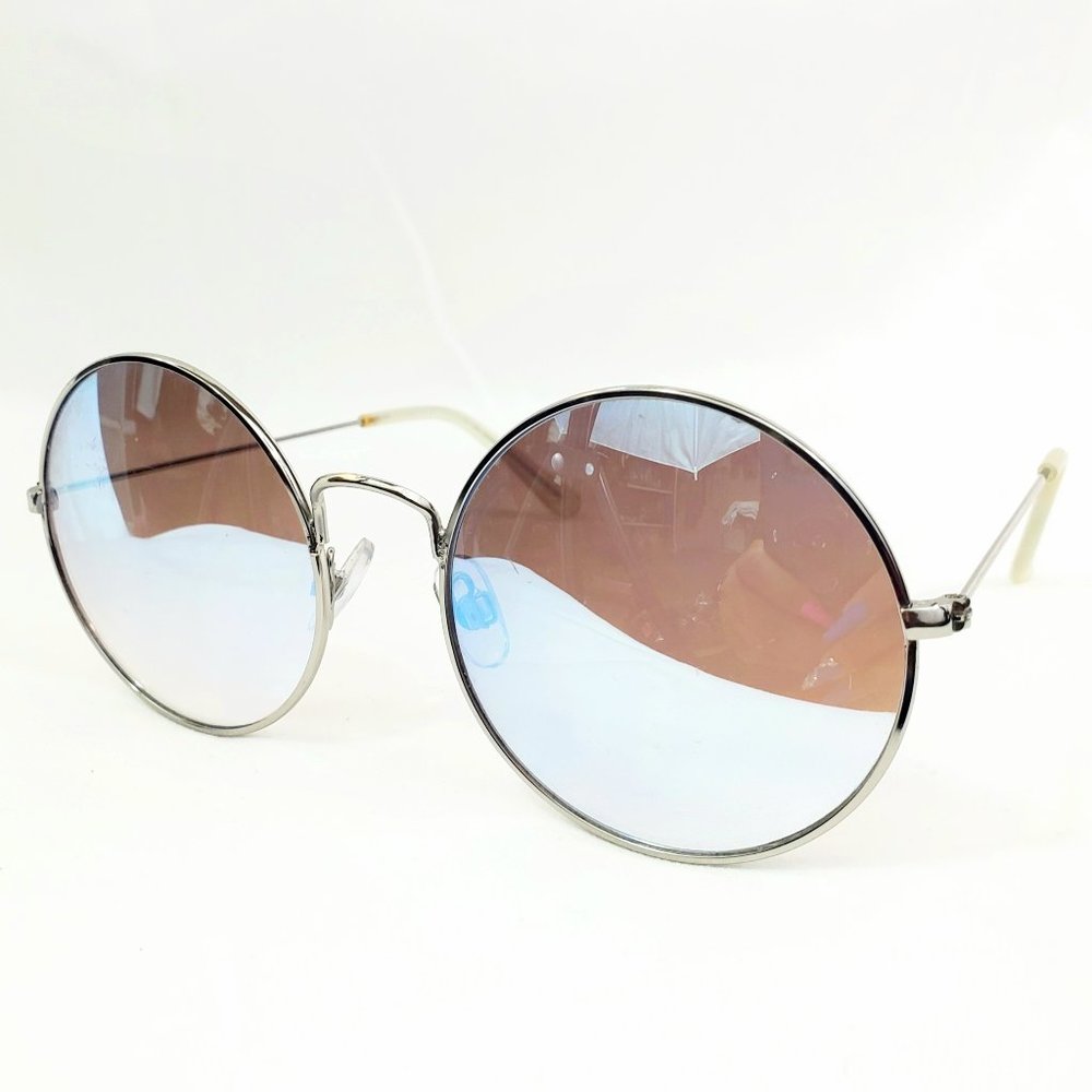 Retro Chic Silver Round Full Rim Polarized Mirrored Lens Sunglasses ES1374